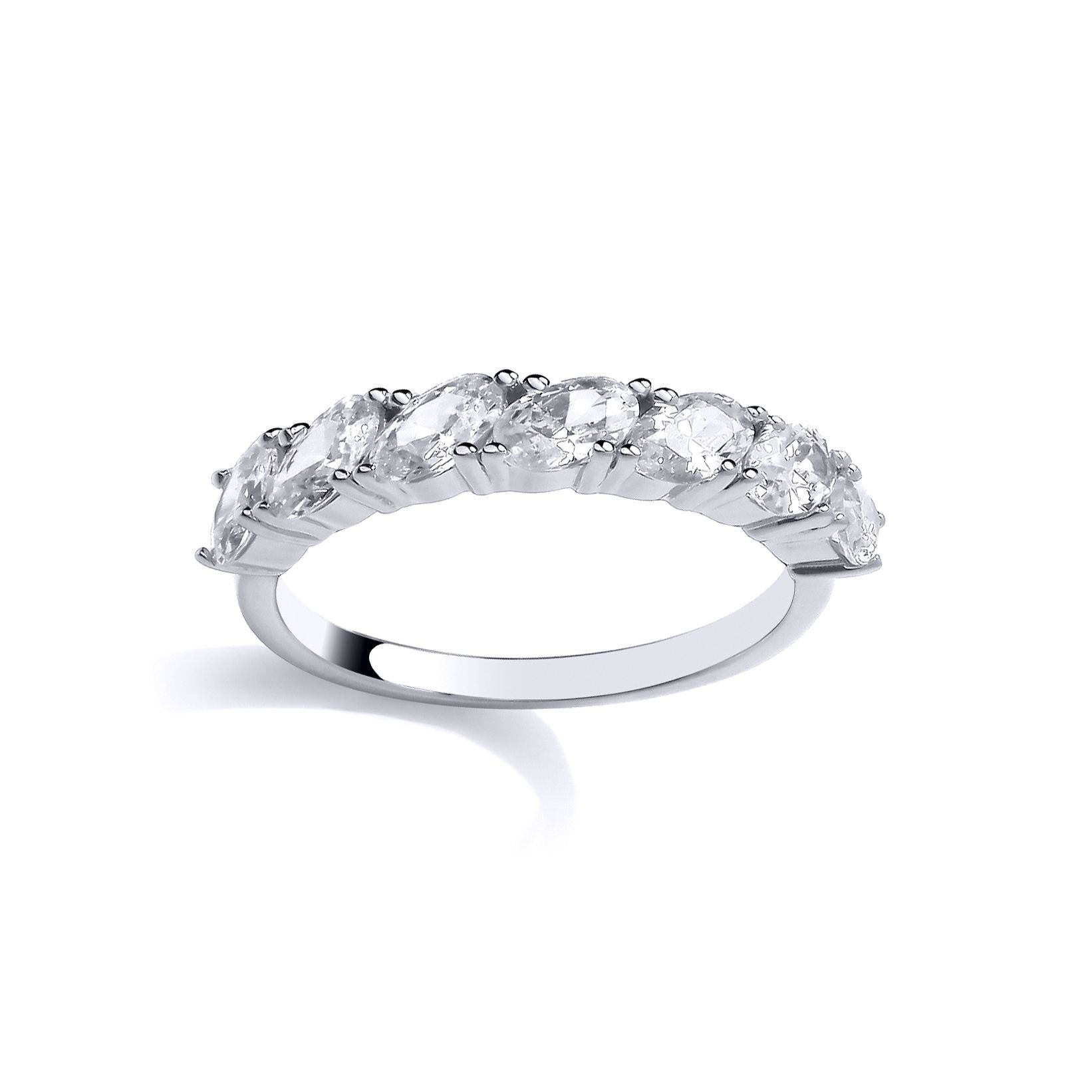 Silver  Oval CZ Diagonal Set 7-Stone Eternity Ring - GSR1042