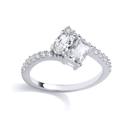 Sterling Silver CZ Oval & Emerald Cut Crossover Ring - GSR1045