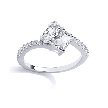 Silver  Oval & Radiant CZ Toi et Moi Bypass Cluster Eternity Ring - GSR1045