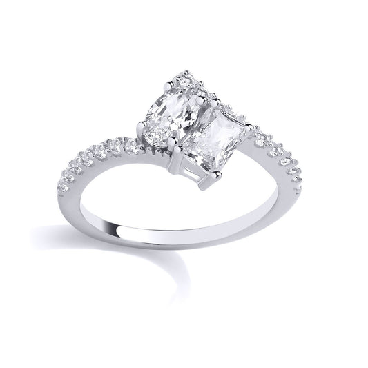 Silver  Oval & Radiant CZ Toi et Moi Bypass Cluster Eternity Ring - GSR1045