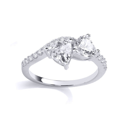 Silver  Trillion Heart CZ Toi et Moi Wavy Wishbone Eternity Ring - GSR1046