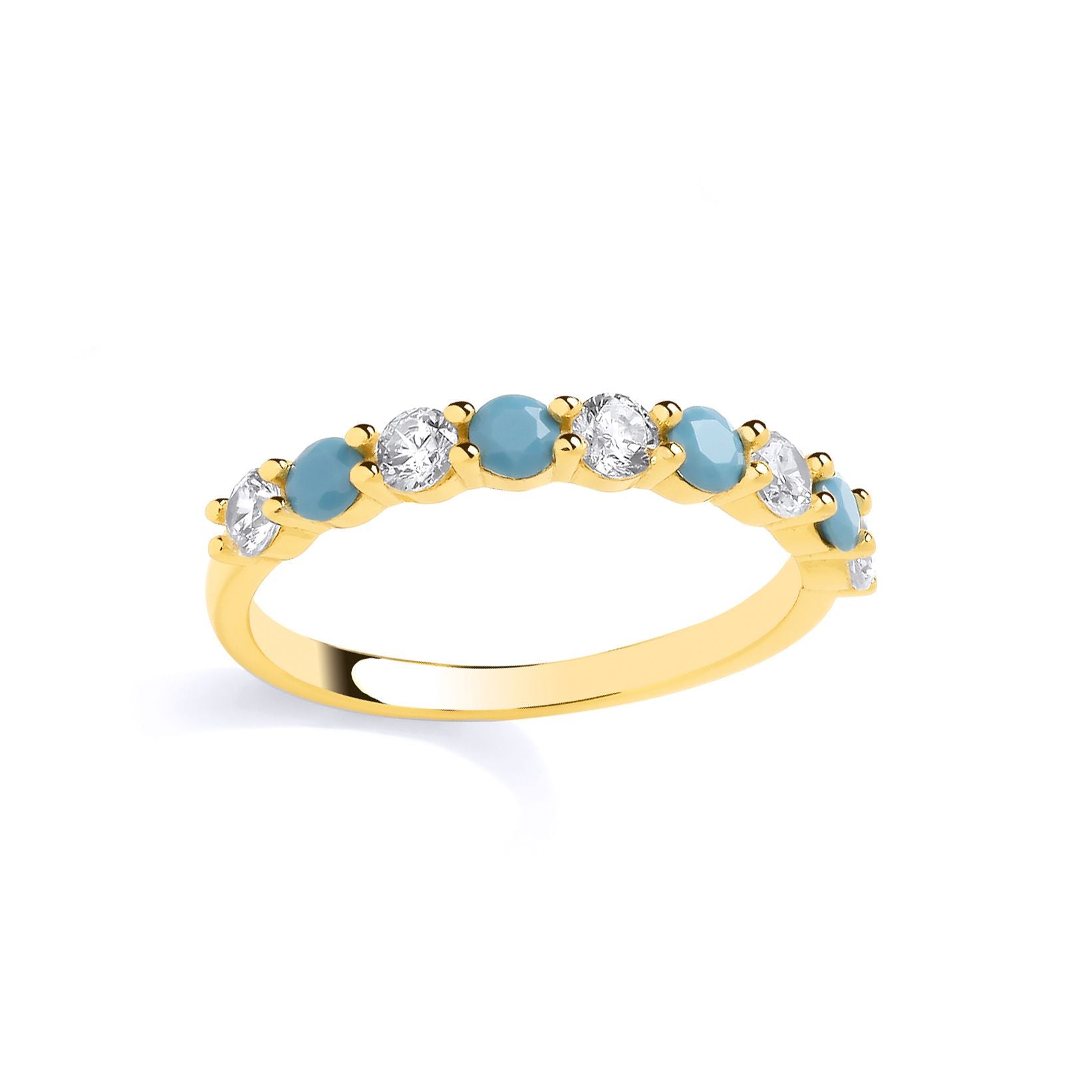 Gold Plated Sterling Silver CZ & Turquoise Half Eternity Ring - GSR1047