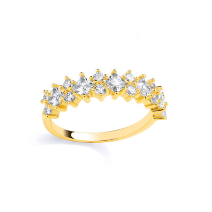 Gold Plated Silver CZ Square & Round Cut Half Eternity Ring - GSR1048