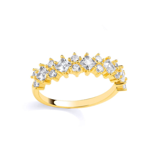 Gold Plated Silver CZ Square & Round Cut Half Eternity Ring - GSR1048