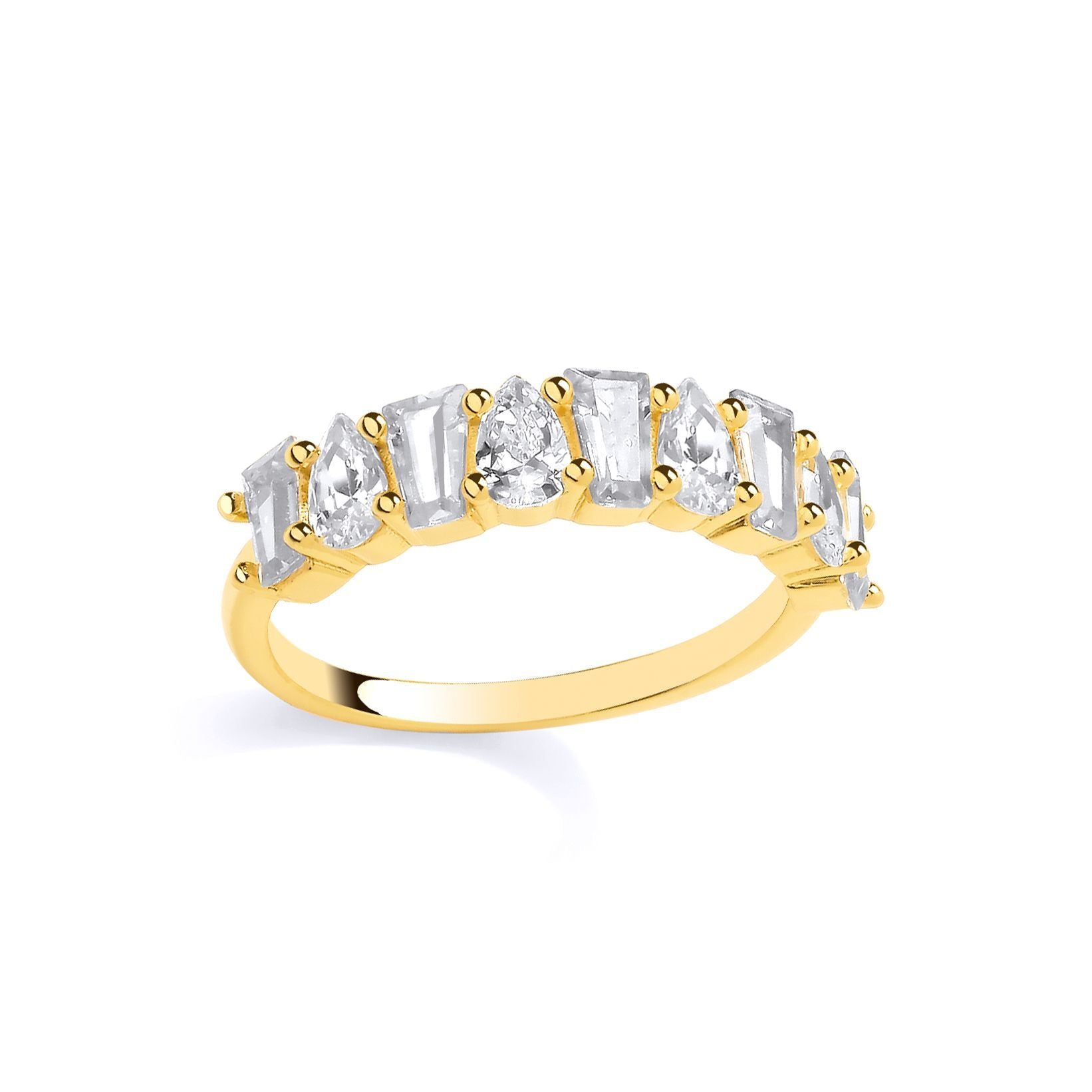 Gold-plated Silver  Pear & Trapezoid CZ Upside Down Eternity Ring - GSR1049