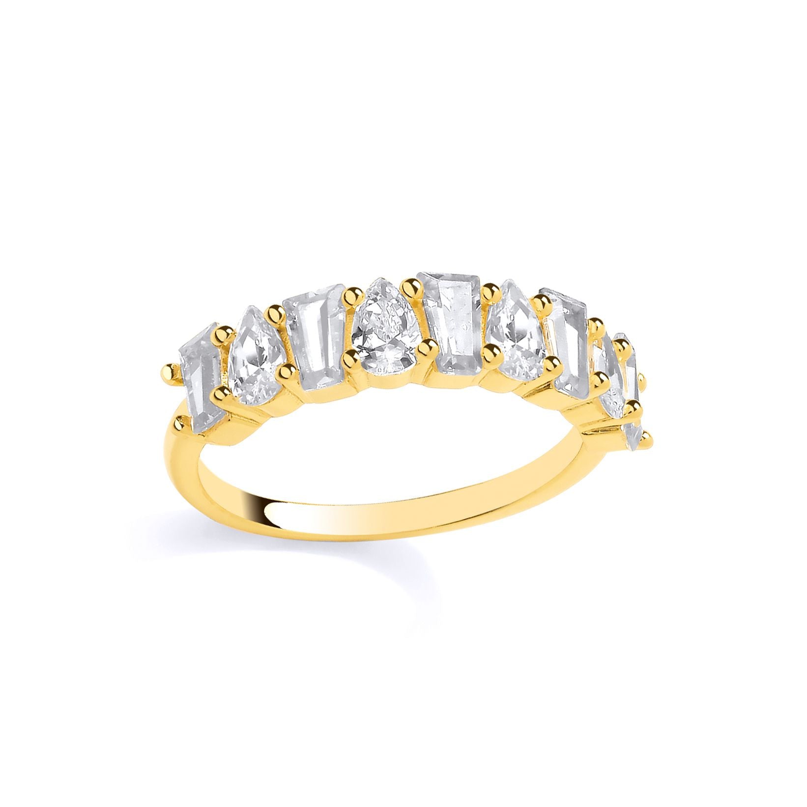 Gold Plated Sterling Silver CZ Tapered & Pear Baguette Half Eternity Ring - GSR1049