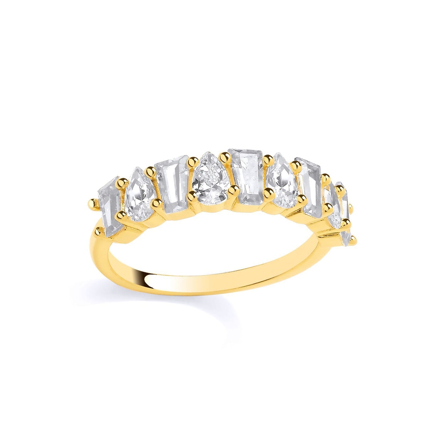 Gold-plated Silver  Pear & Trapezoid CZ Upside Down Eternity Ring - GSR1049