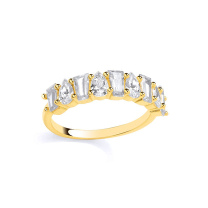Gold-plated Silver  Pear & Trapezoid CZ Upside Down Eternity Ring - GSR1049