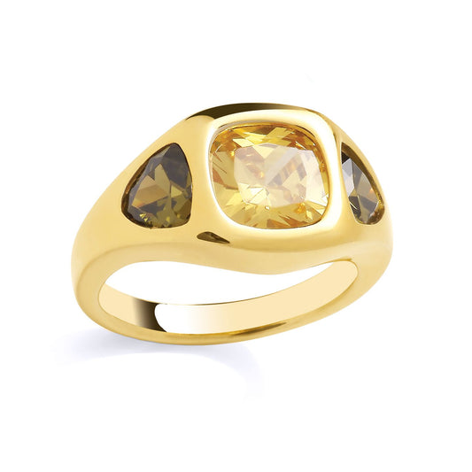 Gold Plated Sterling Silver Citrine & Green Sapphire Gypsy Ring - GSR1052