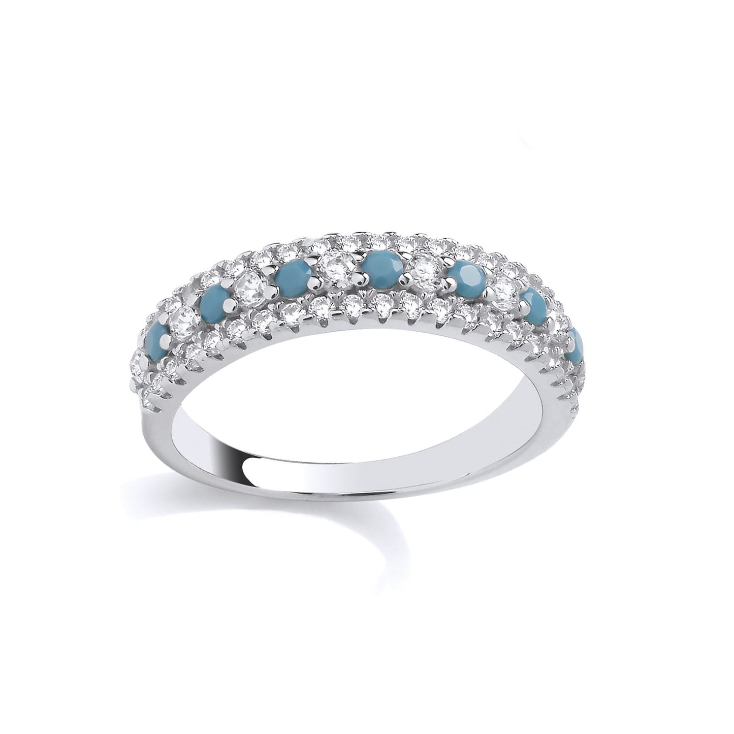 Sterling Silver CZ & Turquoise Half Eternity Ring - GSR1054