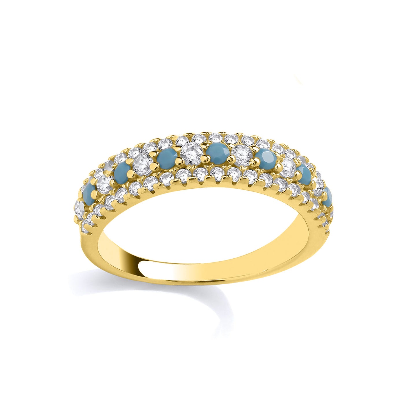 Gold-plated Sterling Silver CZ & Turquoise Half Eternity Ring - GSR1054