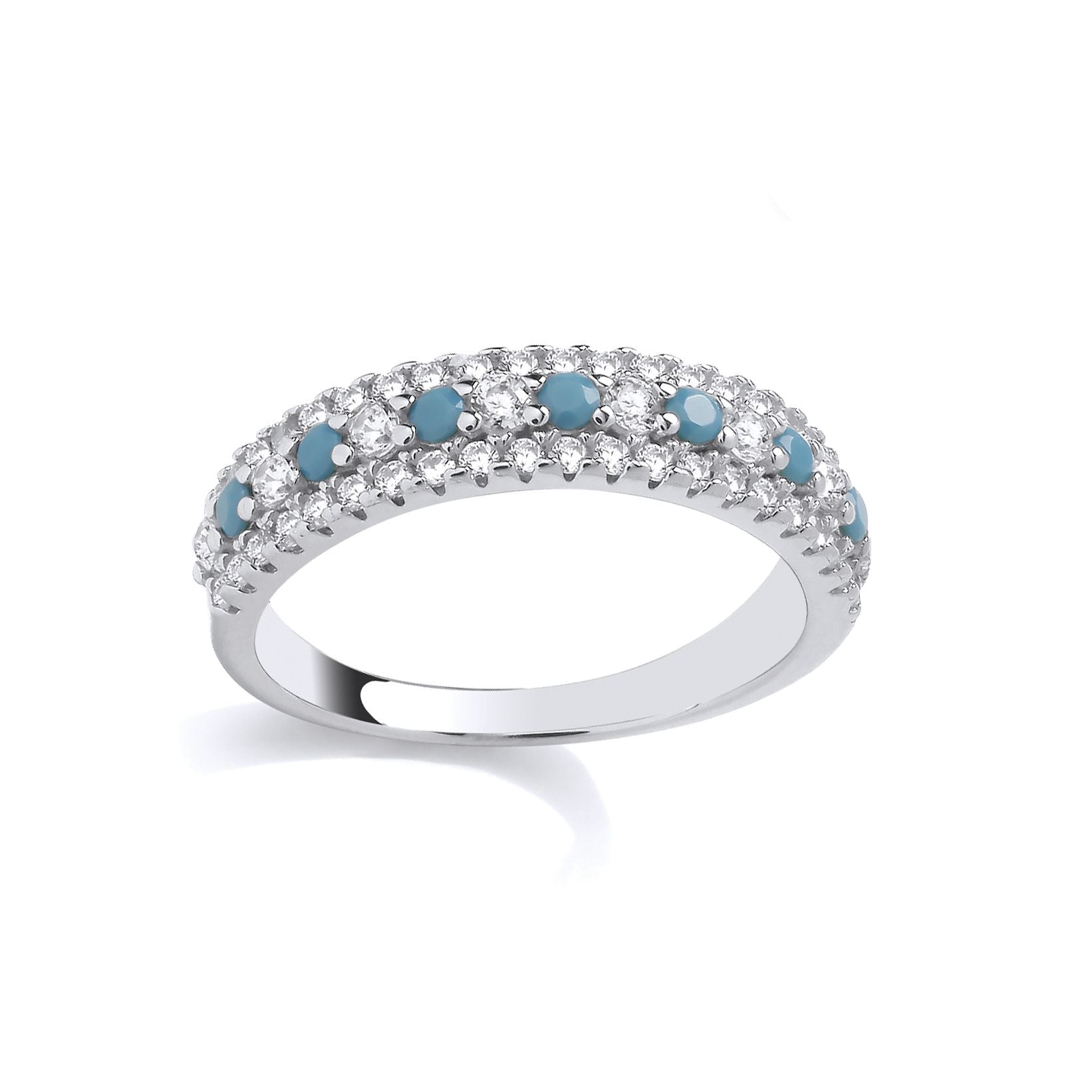 Sterling Silver CZ & Turquoise Half Eternity Ring - GSR1054