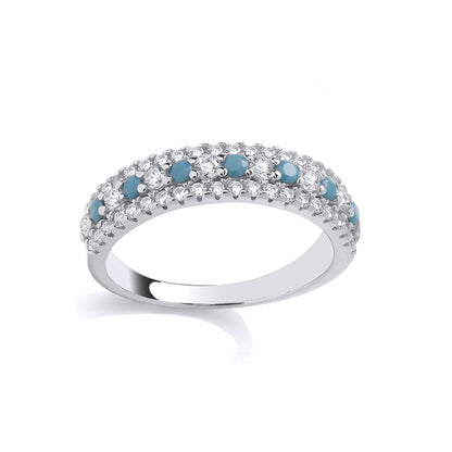 Sterling Silver CZ & Turquoise Half Eternity Ring - GSR1054