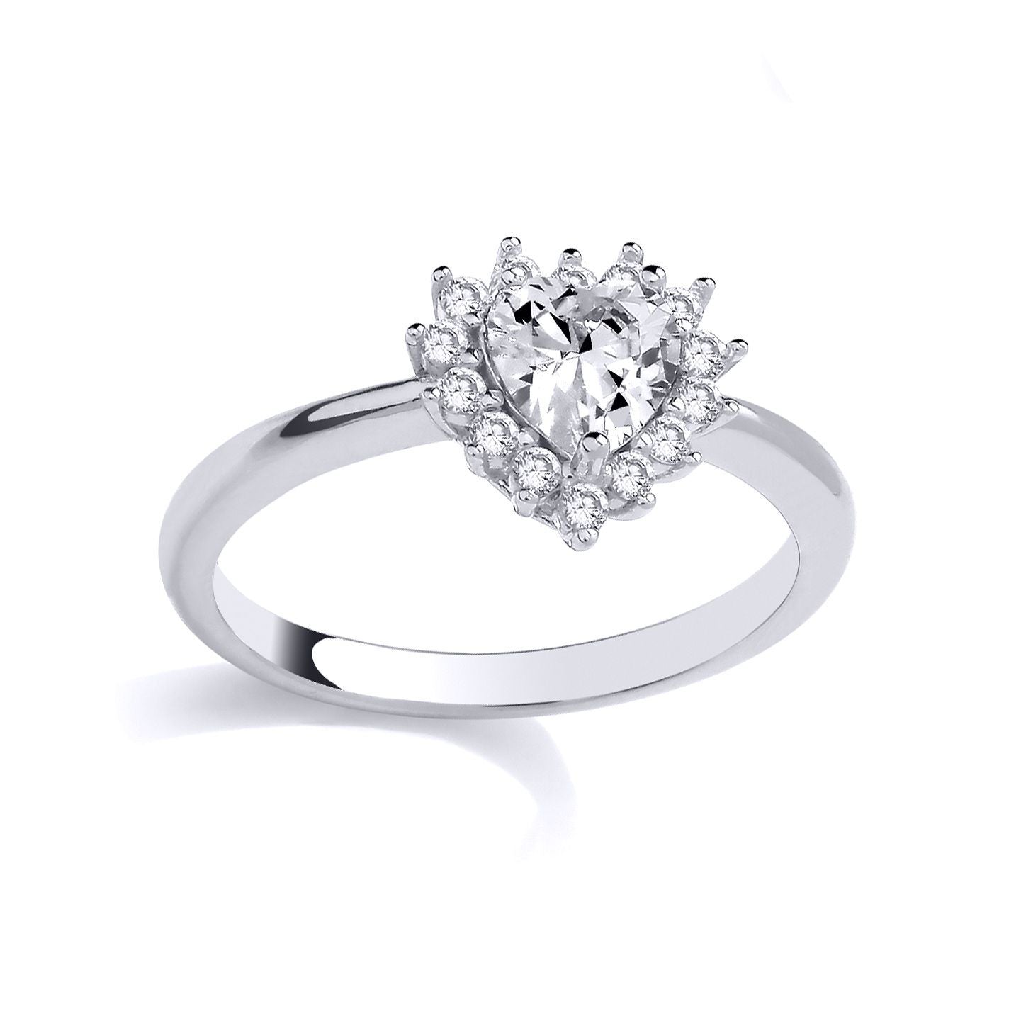 Silver  Heart CZ Fiery Love Heart Halo Cluster Engagement Ring - GSR1055
