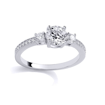 Silver  CZ Shoulder Set Graduated Trilogy Engagement Ring - GSR1057