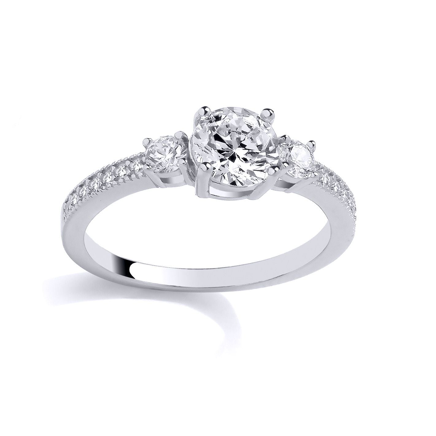 Silver  CZ Shoulder Set Graduated Trilogy Engagement Ring - GSR1057