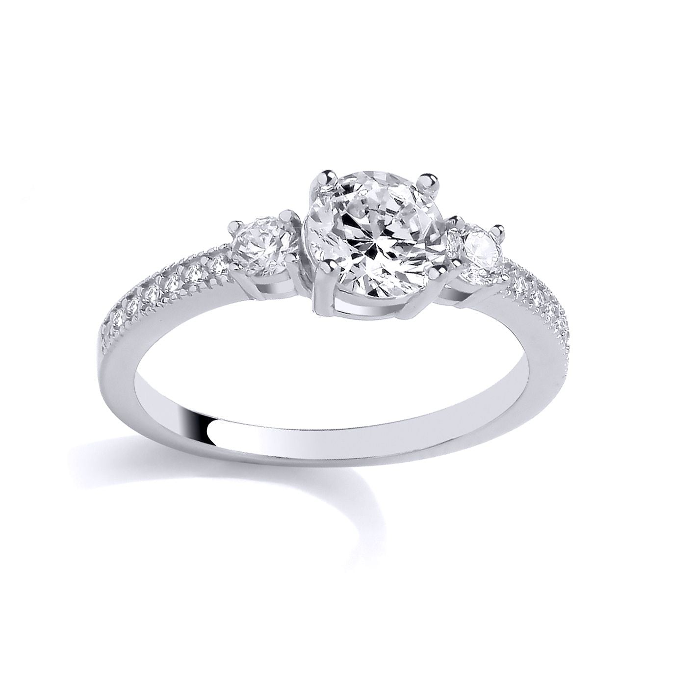 Sterling Silver CZ Trilogy Ring & CZ Shoulder - GSR1057