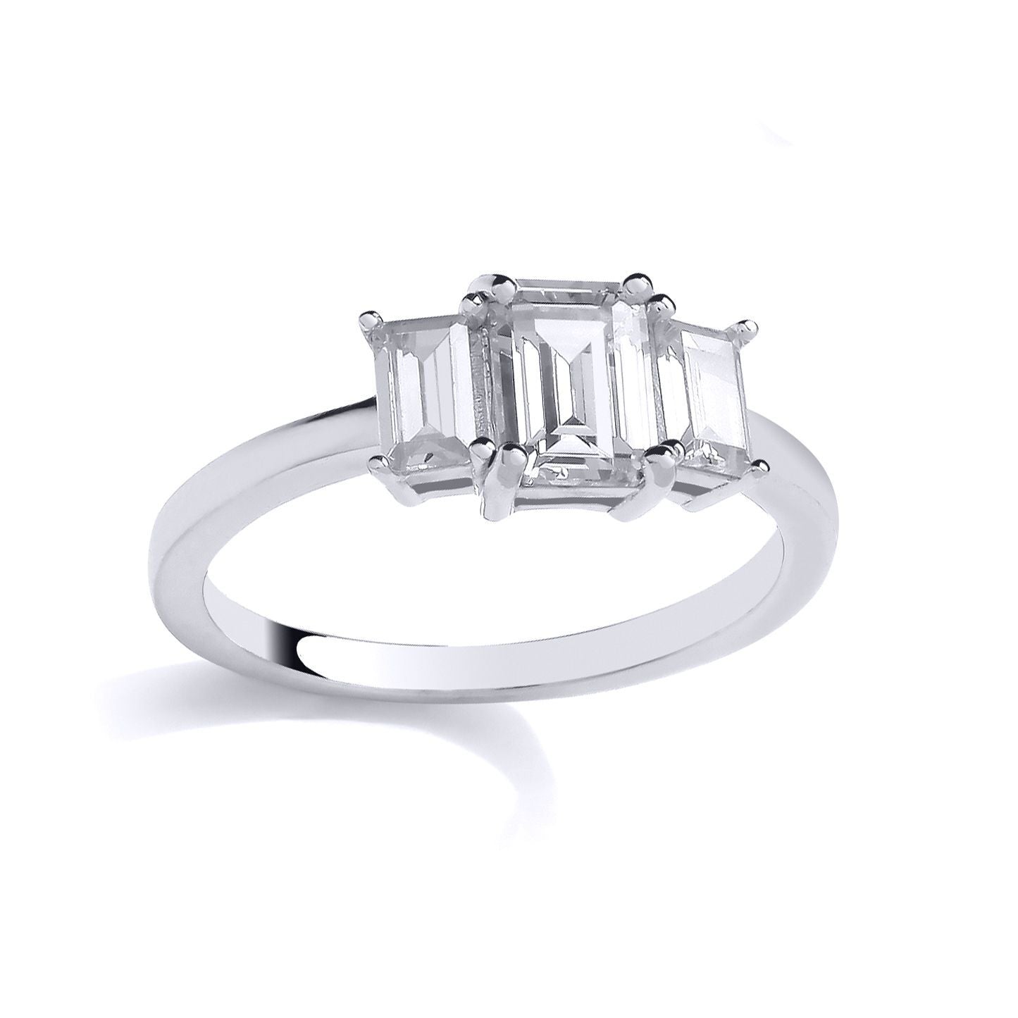 Silver  Emerald CZ Ice Block Art Deco Graduated Trilogy Ring - GSR1058