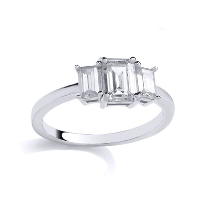 Silver  Emerald CZ Ice Block Art Deco Graduated Trilogy Ring - GSR1058
