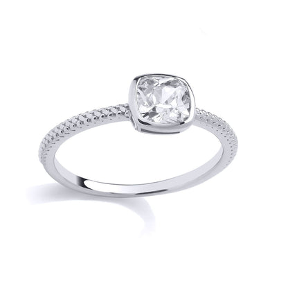 Silver  Cushion CZ TV Cushion Bezel Beaded Plaited Band Ring - GSR1060