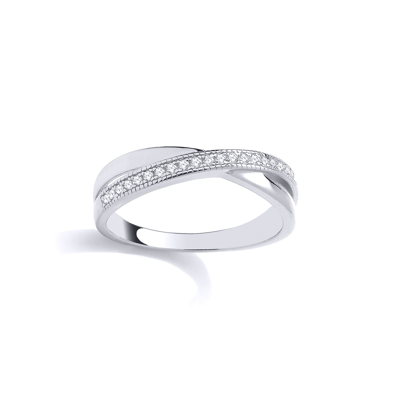 Sterling Silver CZ & Polished Crossover Ring - GSR1061