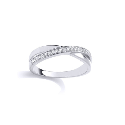 Sterling Silver CZ & Polished Crossover Ring - GSR1061