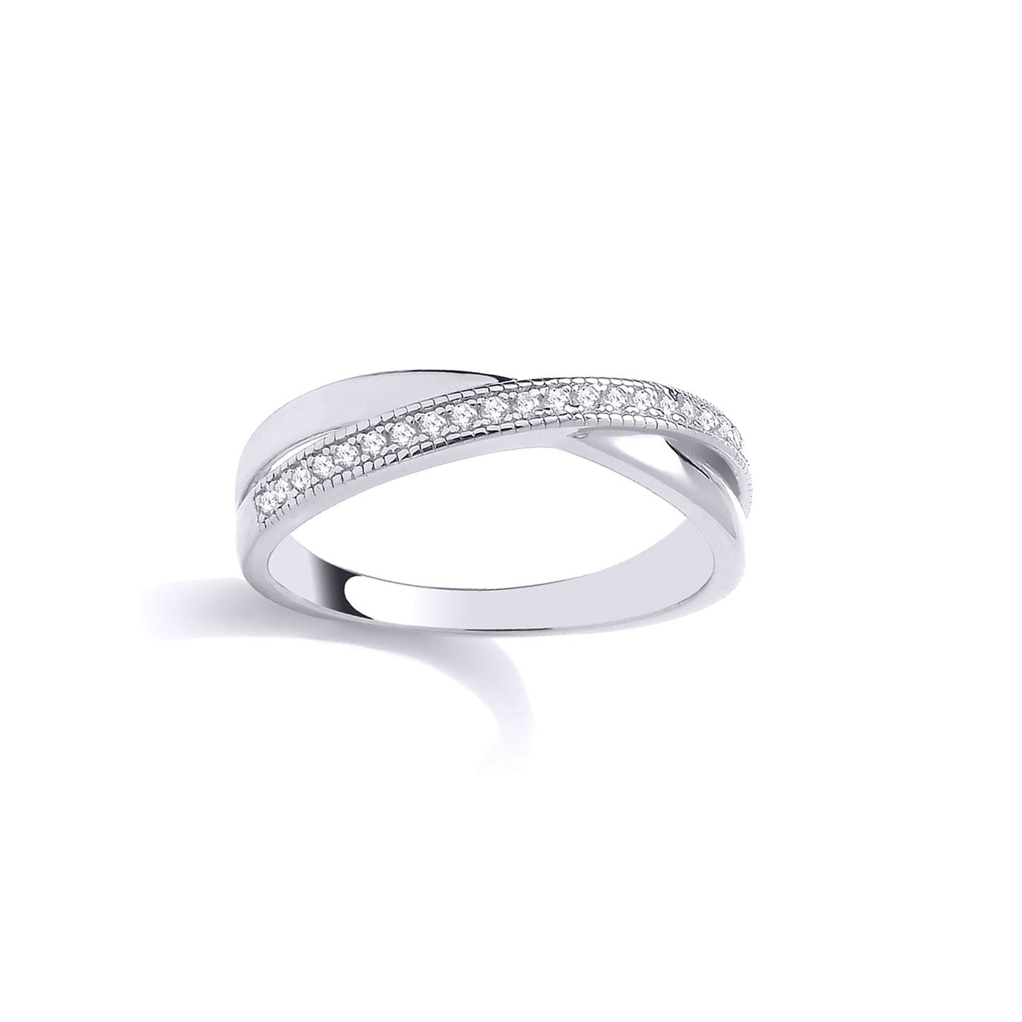 Silver  CZ Crossover Bead Edge Half Eternity Ring - GSR1061