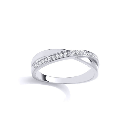Silver  CZ Crossover Bead Edge Half Eternity Ring - GSR1061