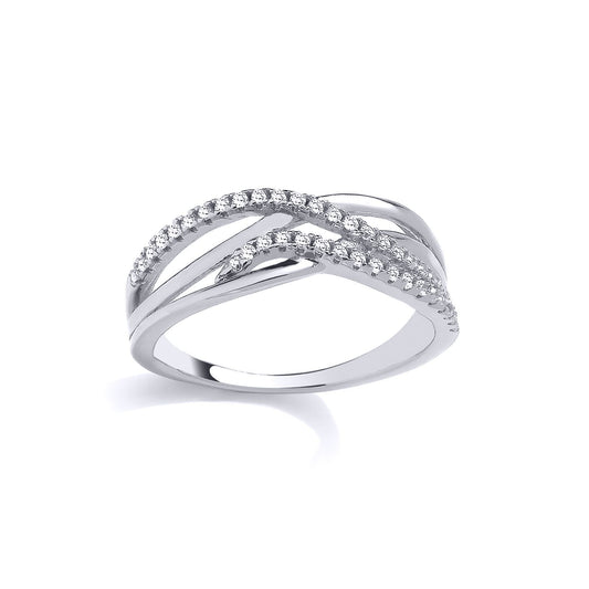Silver  CZ Crossover Split Band Wavy Eternity Ring - GSR1062