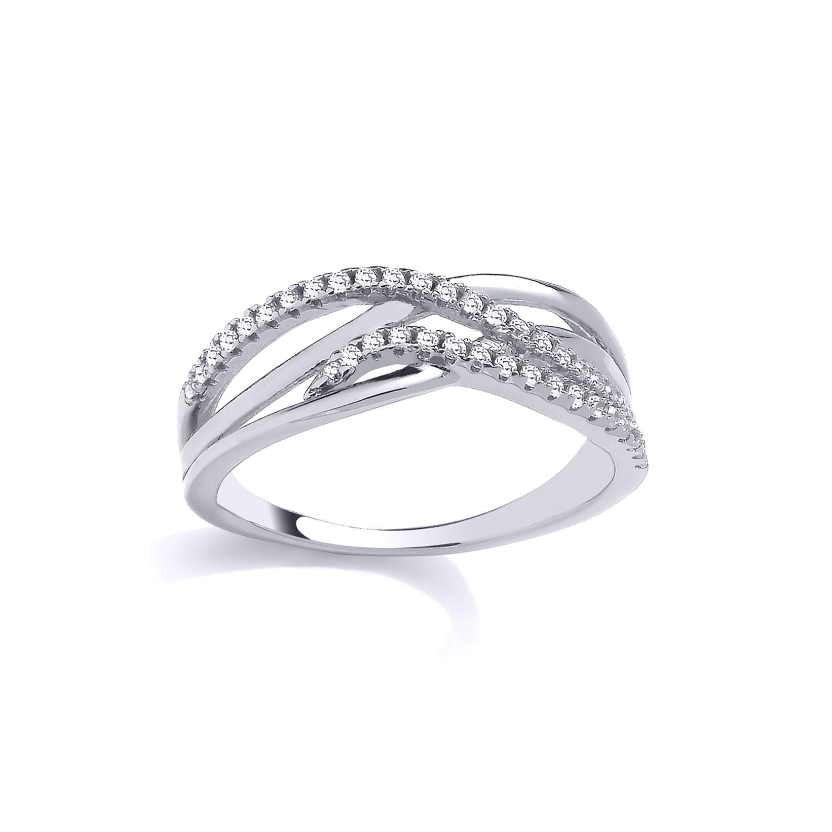 Sterling Silver CZ & Polished Crossover Ring - GSR1062