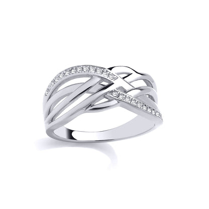 Silver  CZ Crossover Multi Strand Layered Woven Eternity Ring - GSR1063