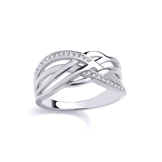 Silver  CZ Crossover Multi Strand Woven Basket Eternity Ring - GSR1063