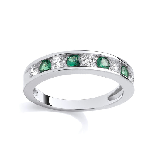 Silver  Emerald-Green CZ Alternating Channel Half Eternity Ring - GSR1065EM