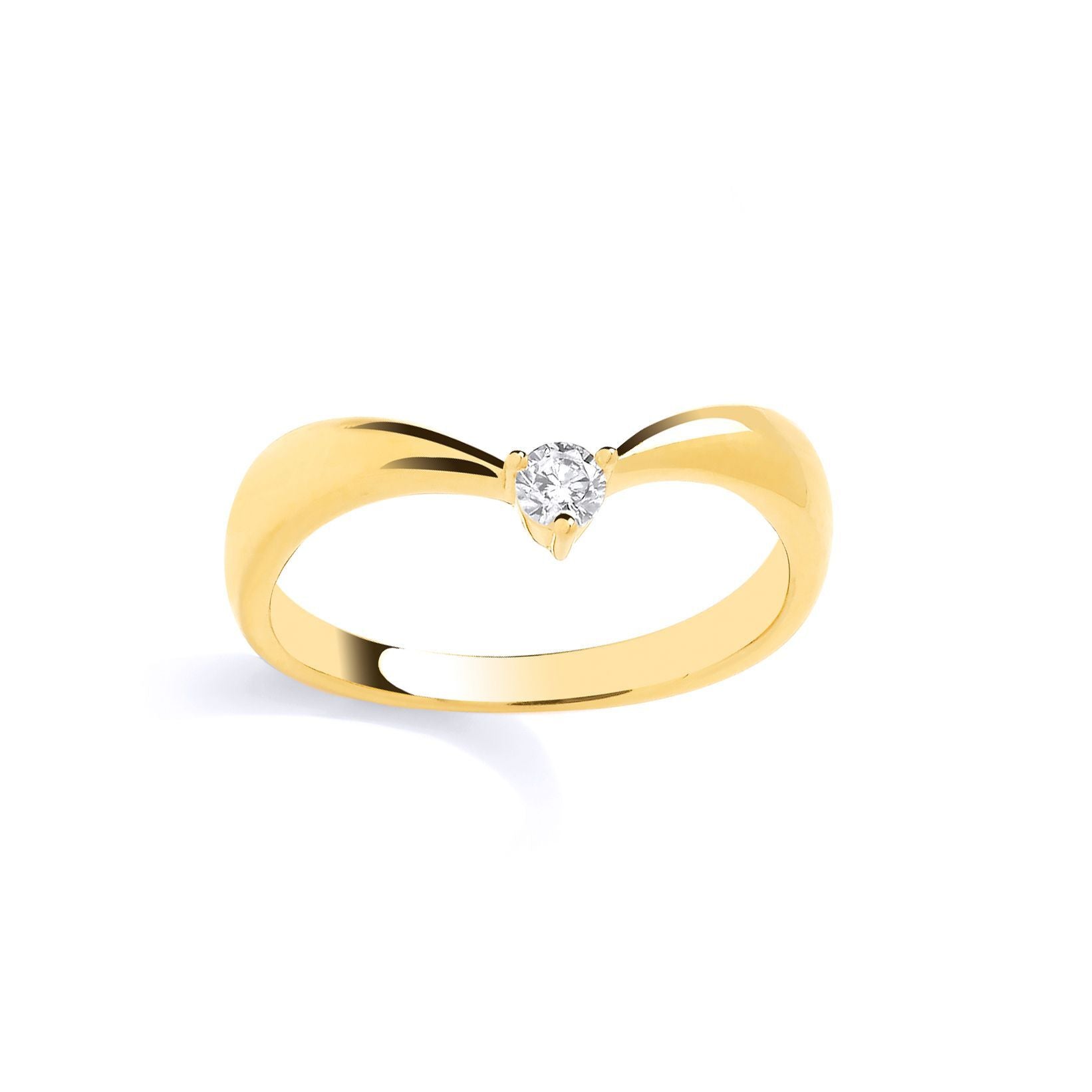 Gilded Silver  CZ Domed Teardrop Solitaire Wishbone Ring - GSR1068