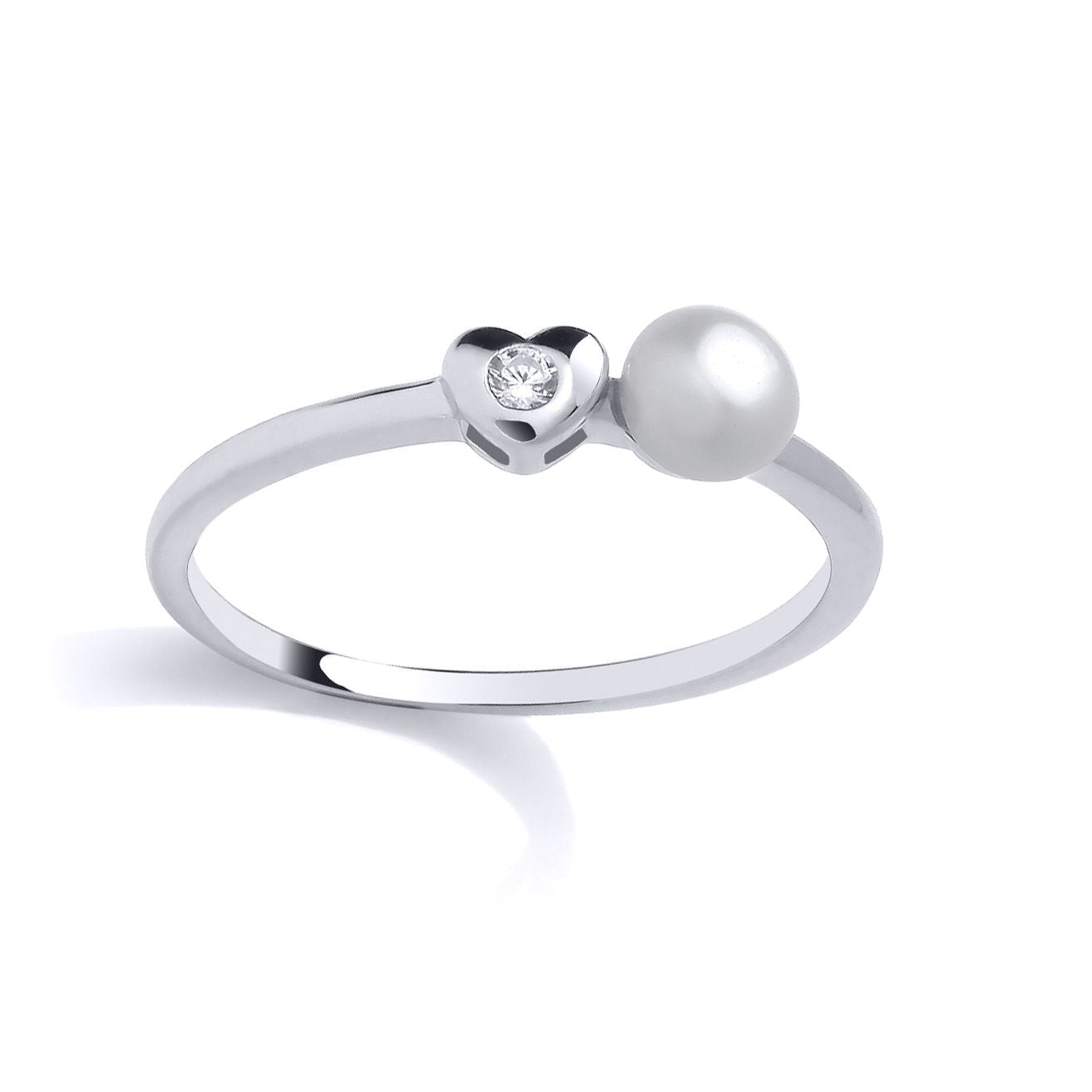 Sterling Silver CZ & Fresh Water Pearl Heart Ring - GSR1069