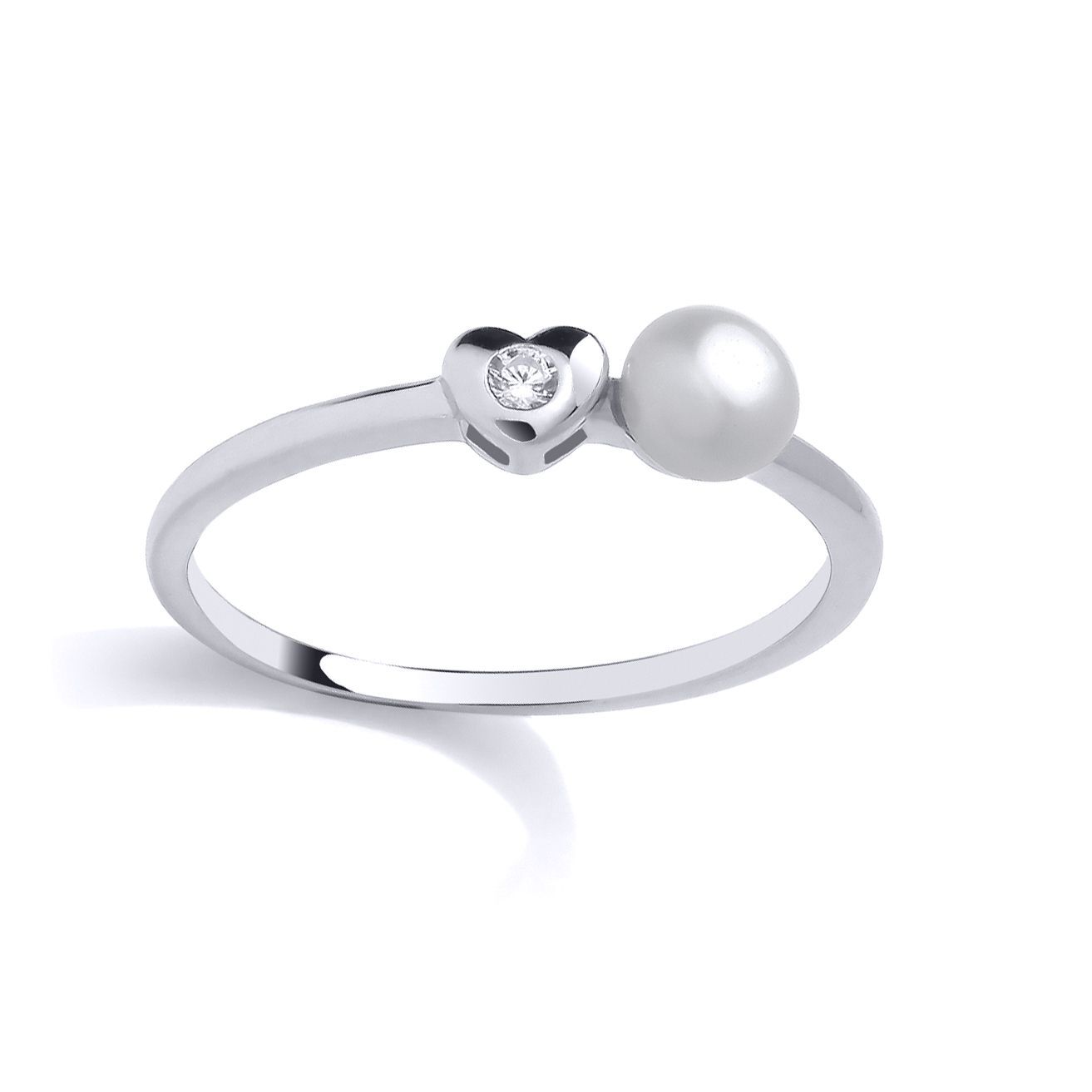 Silver  Pearl & CZ Sweetheart Full Moon Dress Ring - GSR1069