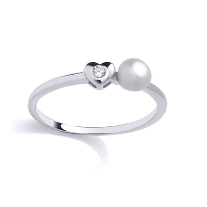 Sterling Silver CZ & Fresh Water Pearl Heart Ring - GSR1069