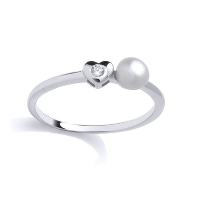 Silver  Pearl & CZ Sweetheart Full Moon Dress Ring - GSR1069