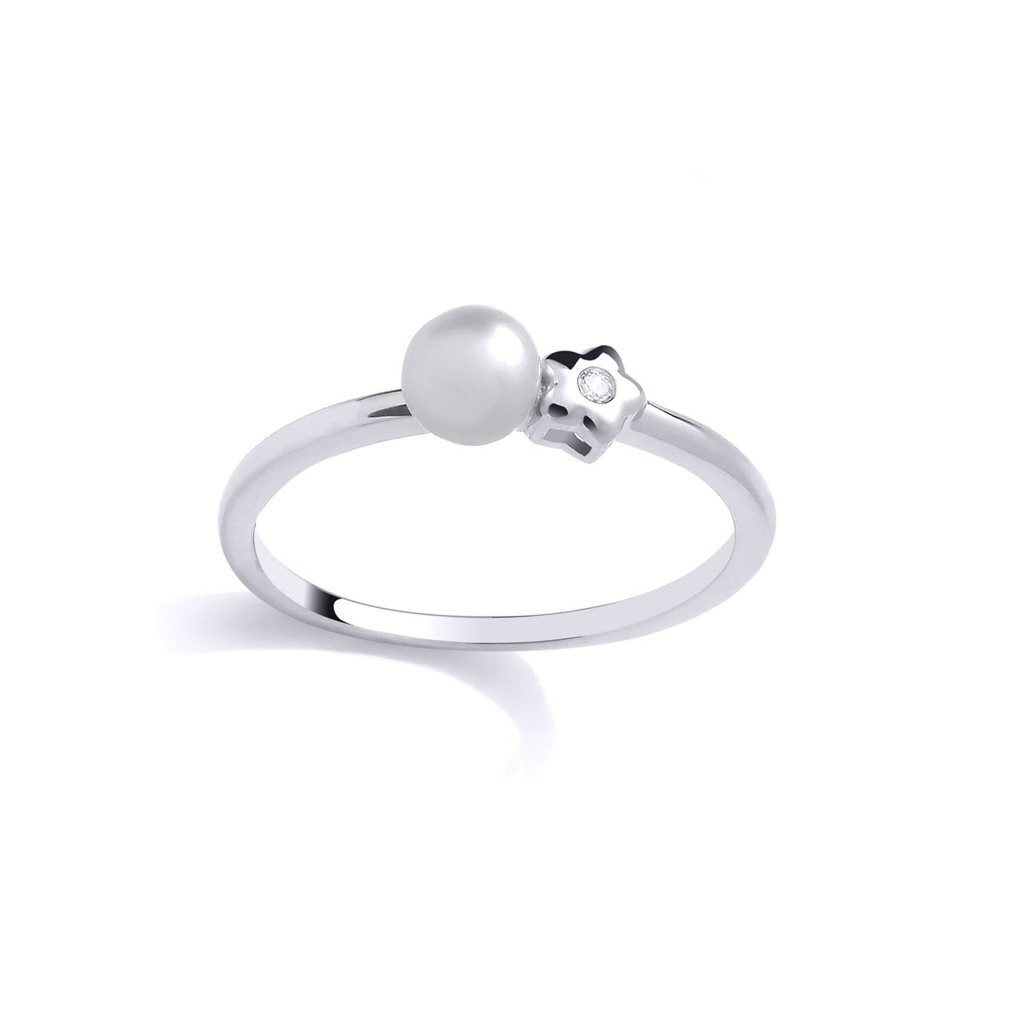 Sterling Silver CZ & Fresh Water Pearl Star Ring - GSR1070