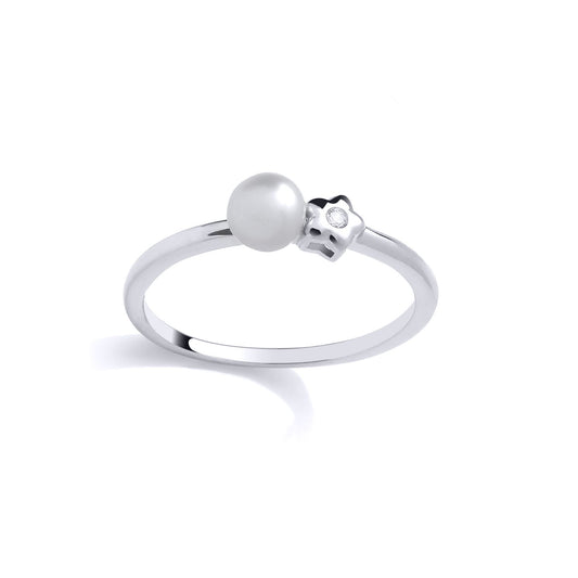 Sterling Silver CZ & Fresh Water Pearl Star Ring - GSR1070