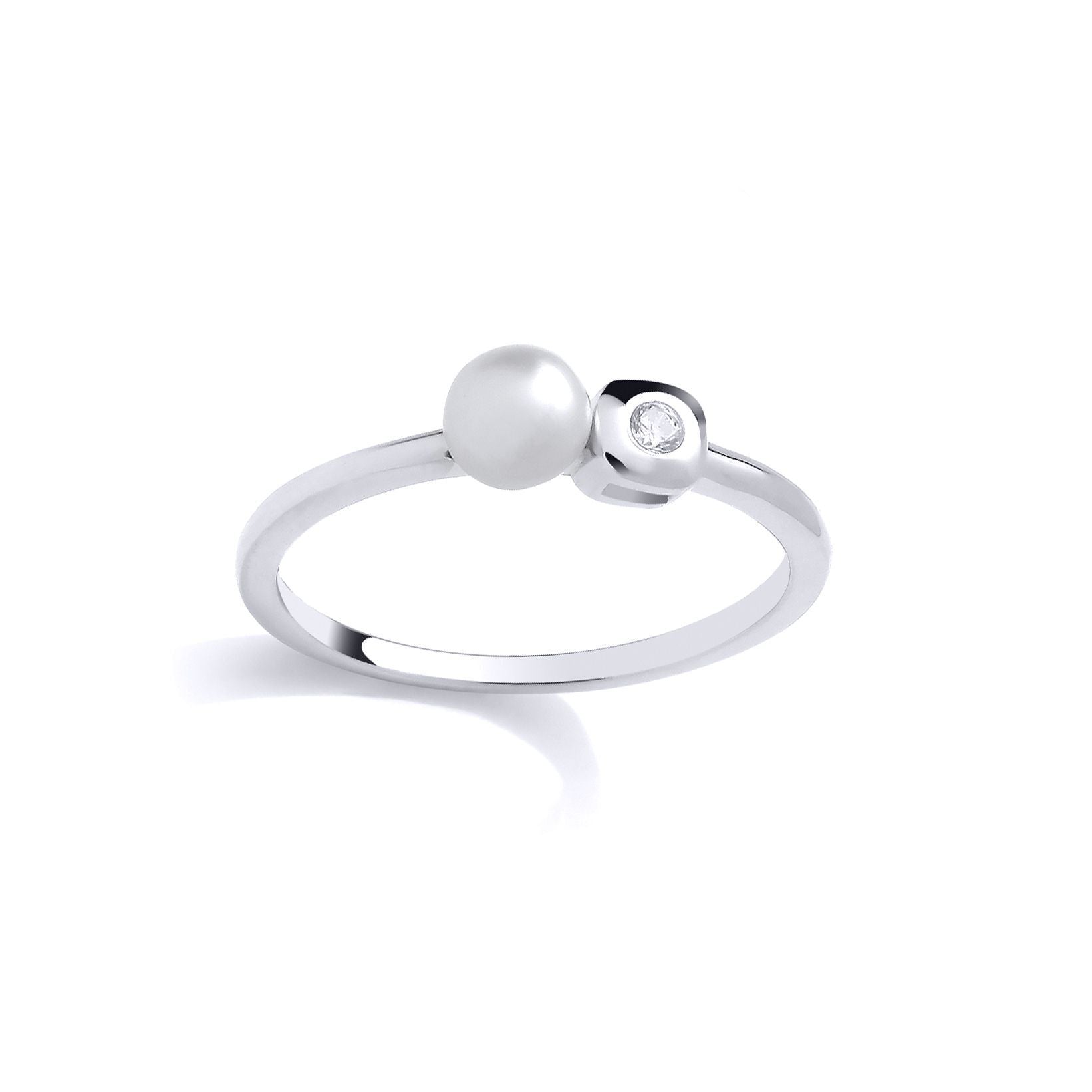 Silver  Pearl & CZ Full Moon Marshmallow Ice Cube Dress Ring - GSR1071