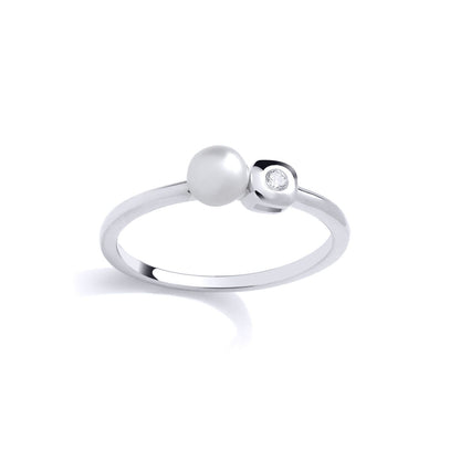Silver  Pearl & CZ Full Moon Marshmallow Ice Cube Dress Ring - GSR1071