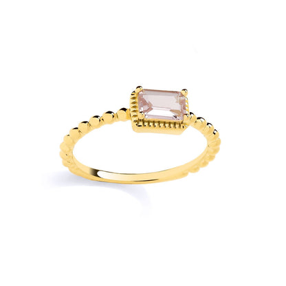 Gold-plated Silver  Peach Emerald CZ Beaded Pink Pool Oblong Ring - GSR1075
