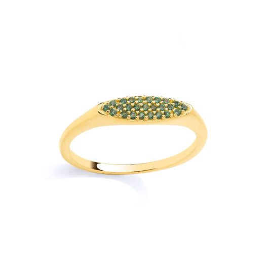 18K Gold Plated Sterling Silver Emerald CZ Oval Shaped Ring - GSR1076