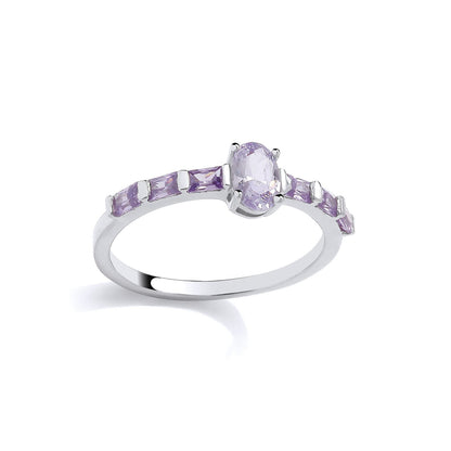 Silver  Lilac Oval & Radiant CZ Purple Rain Eternity Ring - GSR1077