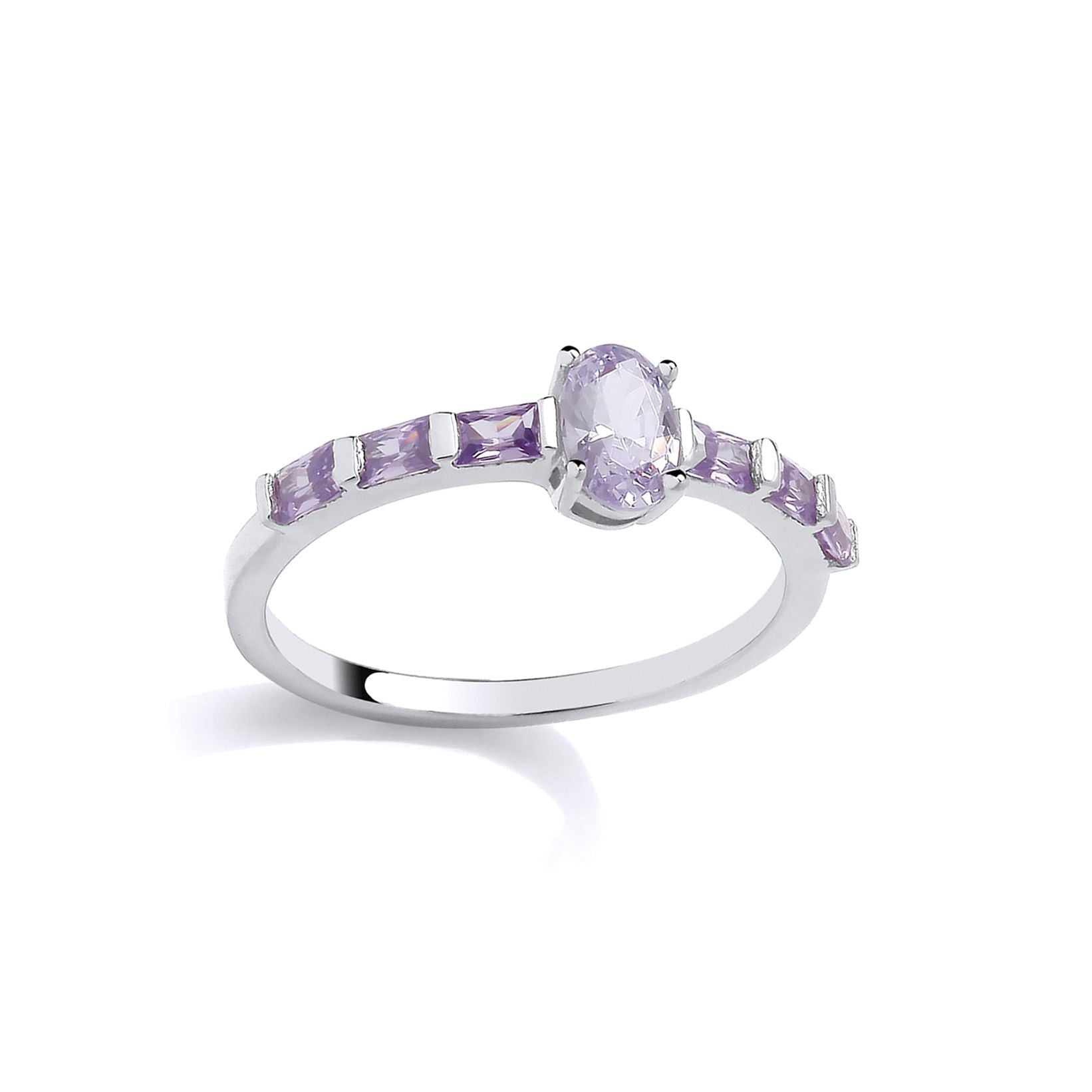 Silver  Lilac Oval & Radiant CZ Purple Rain Eternity Ring - GSR1077