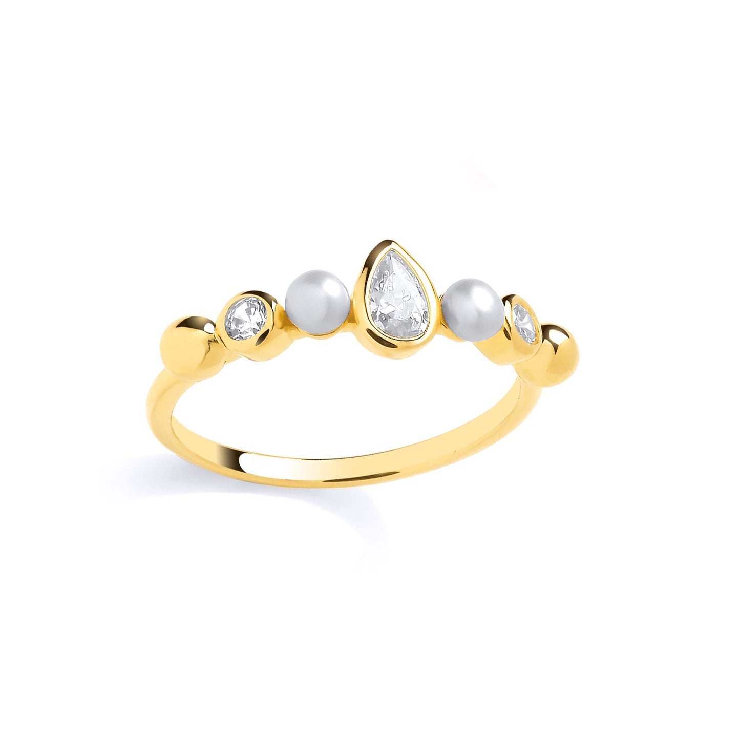 Gold-plated Silver  Pear Pearl CZ Golden Halo Bubble Eternity Ring - GSR1078
