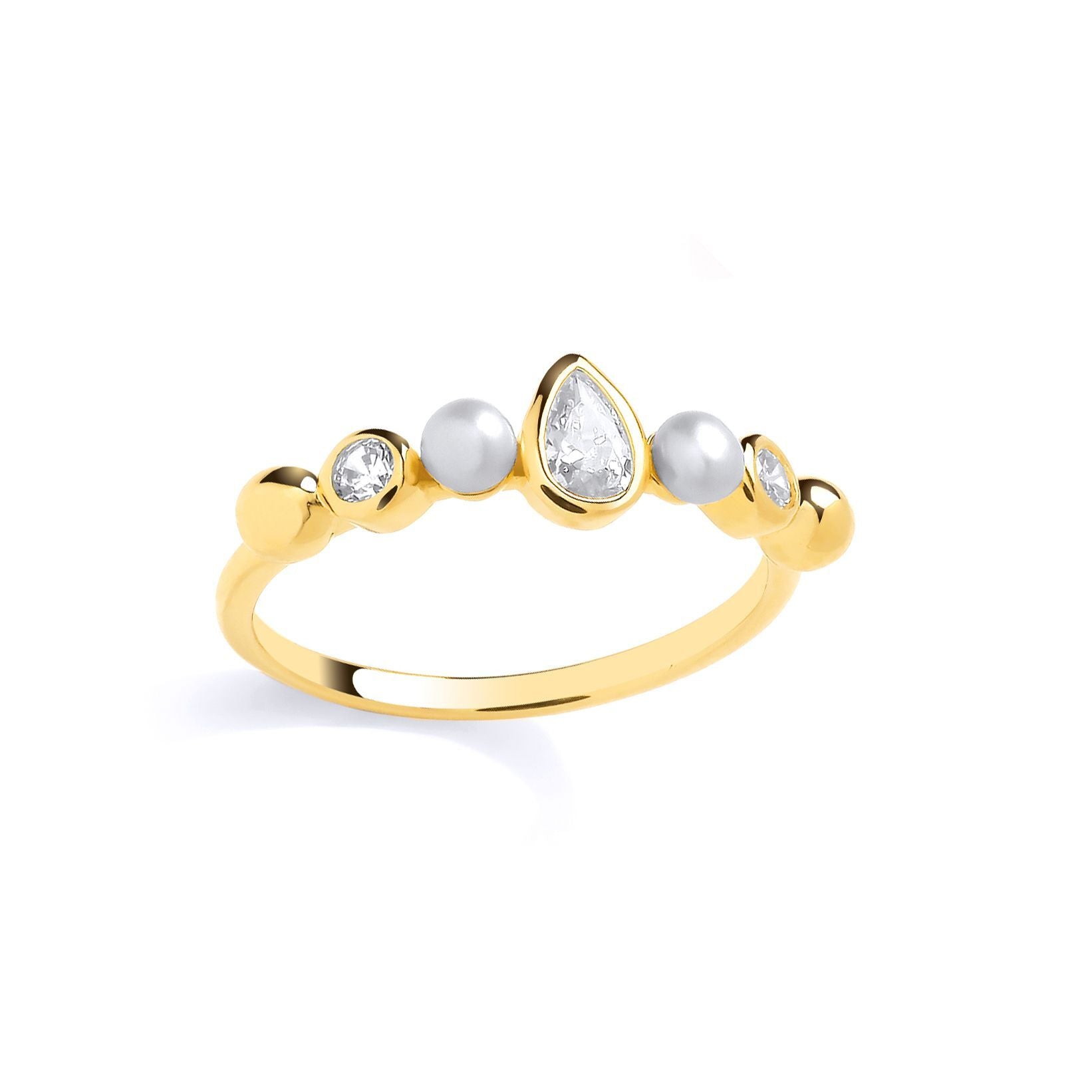 Gold-plated Silver  Pear Pearl CZ Golden Halo Bubble Eternity Ring - GSR1078