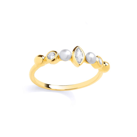 18K Gold Plated Silver CZ & Fresh Water Pearl 3-3.5mm Ring - GSR1079
