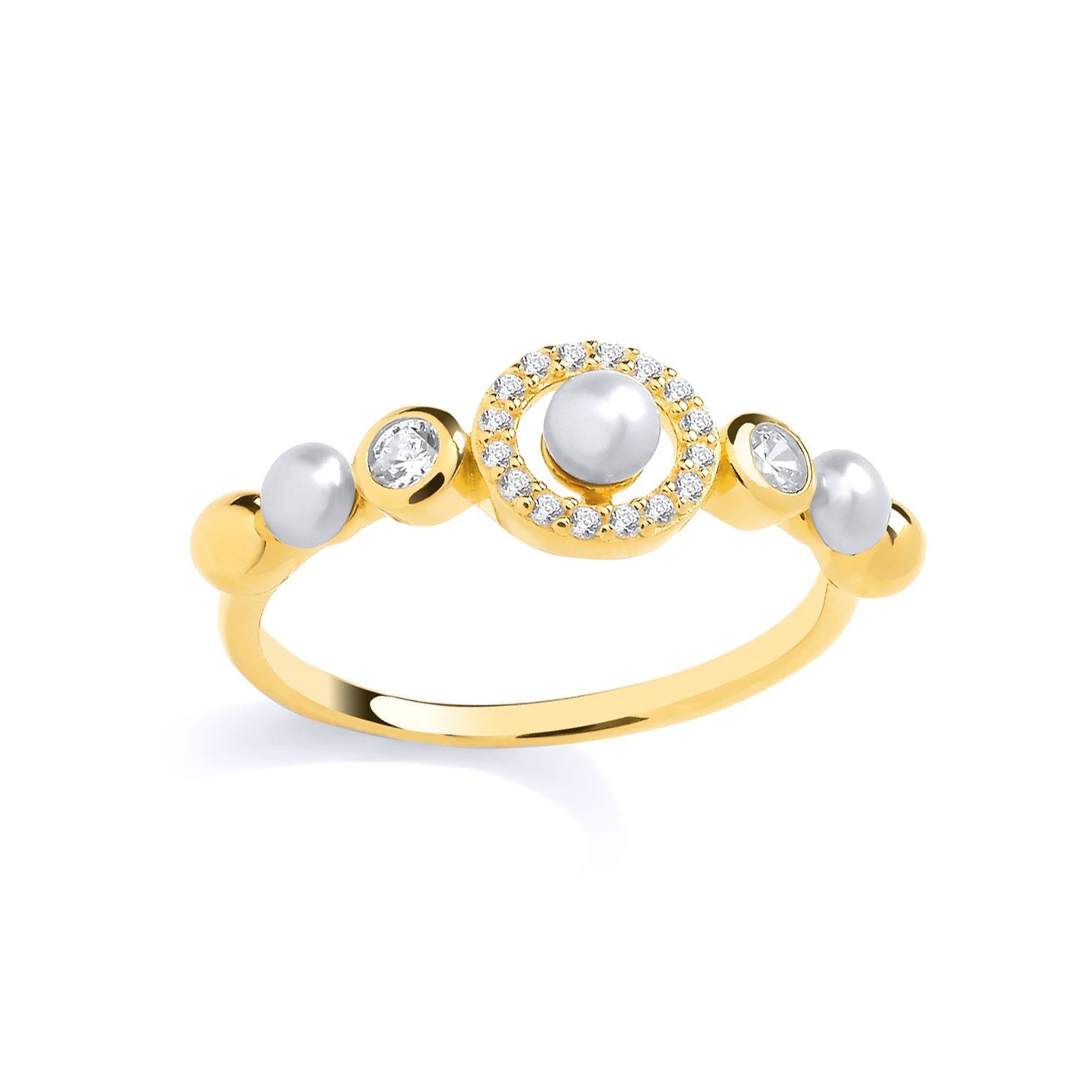 Gilded Silver  Pearl & CZ Saturn Halo Orbit Dress Ring - GSR1080